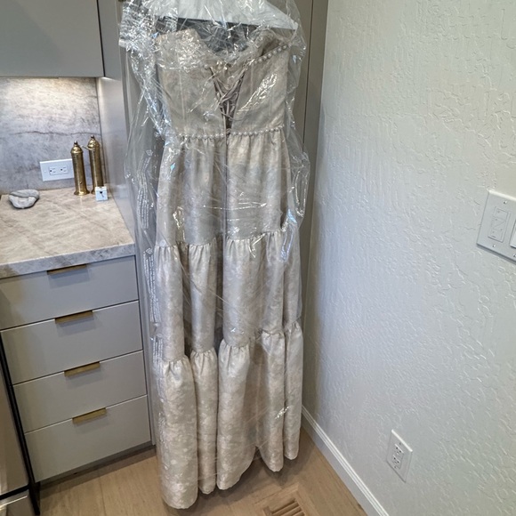 SIZE 6 V. Chapman The Vivian Dress in Taupe Windsor Brocade - Picture 3 of 7